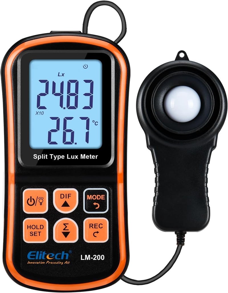 Elitech Digital Light Meter LM-200, Handheld Illuminance Meter with LCD Display, 200,000 Lux Range, Temperature Measurement - Image 1